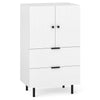 White sideboard buffet cabinet with 2 doors and 2 drawers, ideal for dining supplies in living or dining rooms.
