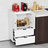 White sideboard buffet cabinet with 2 doors and drawers, ideal for organizing dining supplies in kitchen or dining room.