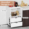 Sideboard buffet cabinet in white with 2 doors and 2 pull-out drawers, ideal for kitchen or dining room storage.