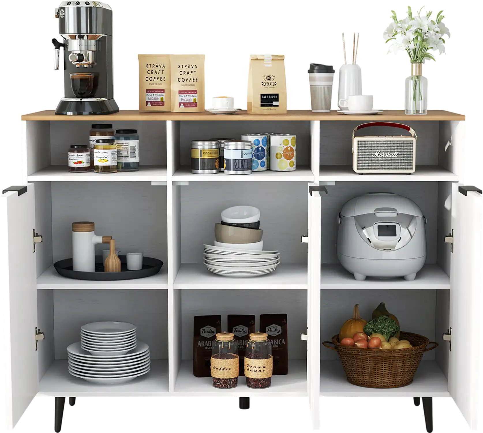 Costway Sideboard Buffet Cabinet Kitchen Storage w/ Adjustable Shelves White 149736825 New