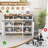 Sideboard buffet cabinet in white with 3 cabinets, 3 open compartments, and adjustable shelves for versatile kitchen.