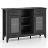 Black sideboard buffet cabinet with faux marble top, featuring 2 drawers, 2 cabinets, and 4 adjustable shelves for.