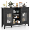 Black sideboard buffet cabinet with faux marble top, featuring 2 drawers and 4 adjustable shelves for versatile storage.