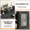 Sideboard buffet cabinet with faux marble top, transparent PC doors, and 2 drawers for stylish multi-purpose storage.
