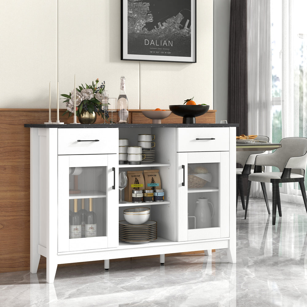 Sideboard Buffet Cabinet with 2 Drawers and 4 Adjustable Shelves-White - Gallery View 1 of 10