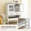 Sideboard buffet cabinet with 2 tempered glass doors, featuring a 3-level adjustable shelf and open wine rack for.