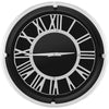 Silent wall clock with silver frame and decorative numbers, featuring a dust-proof glass cover for easy maintenance.