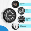 Silent wall clock with silver frame, decorative numbers, and dust-proof glass cover for easy maintenance and elegant.