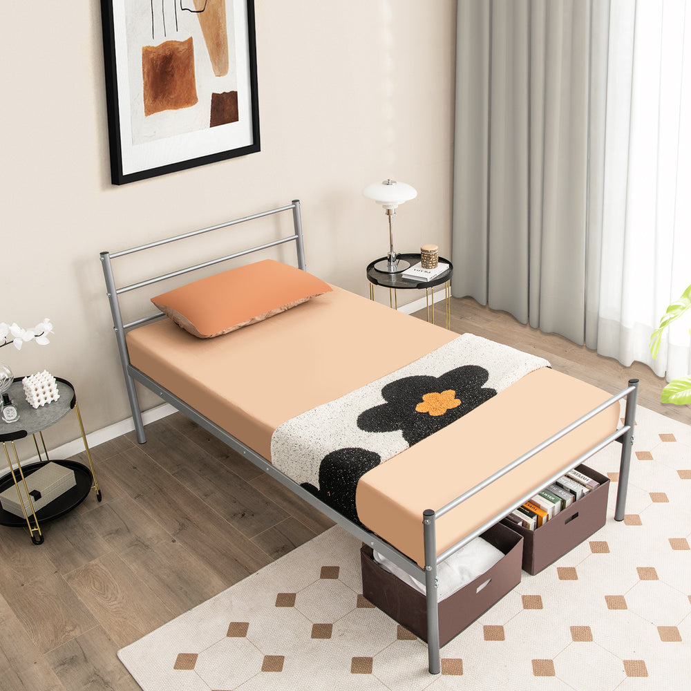 Twin Size Metal Bed Frame Platform with Headboard-Silver - Gallery View 1 of 11
