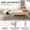 Close-up of the twin size metal bed frame in silver, showcasing sturdy steel slats and solid screw connections for.