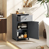 Gray single door bathroom cabinet with adjustable shelf and drawer, ideal for versatile storage solutions.