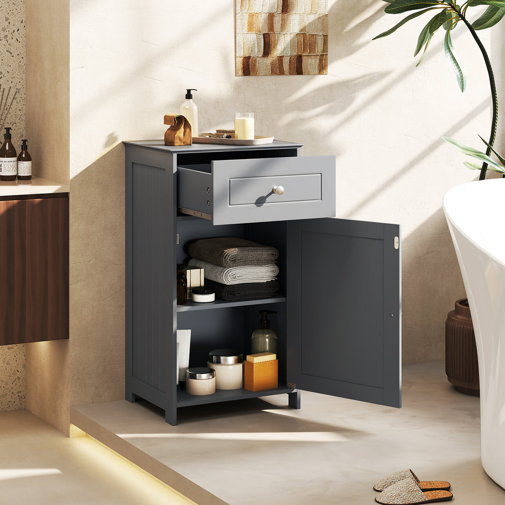 Single Door Bathroom Cabinet with Adjustable Shelf and Drawer-Gray - Gallery View 1 of 10