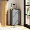 Gray single door bathroom cabinet with adjustable shelf and drawer, featuring a sturdy design for versatile storage.