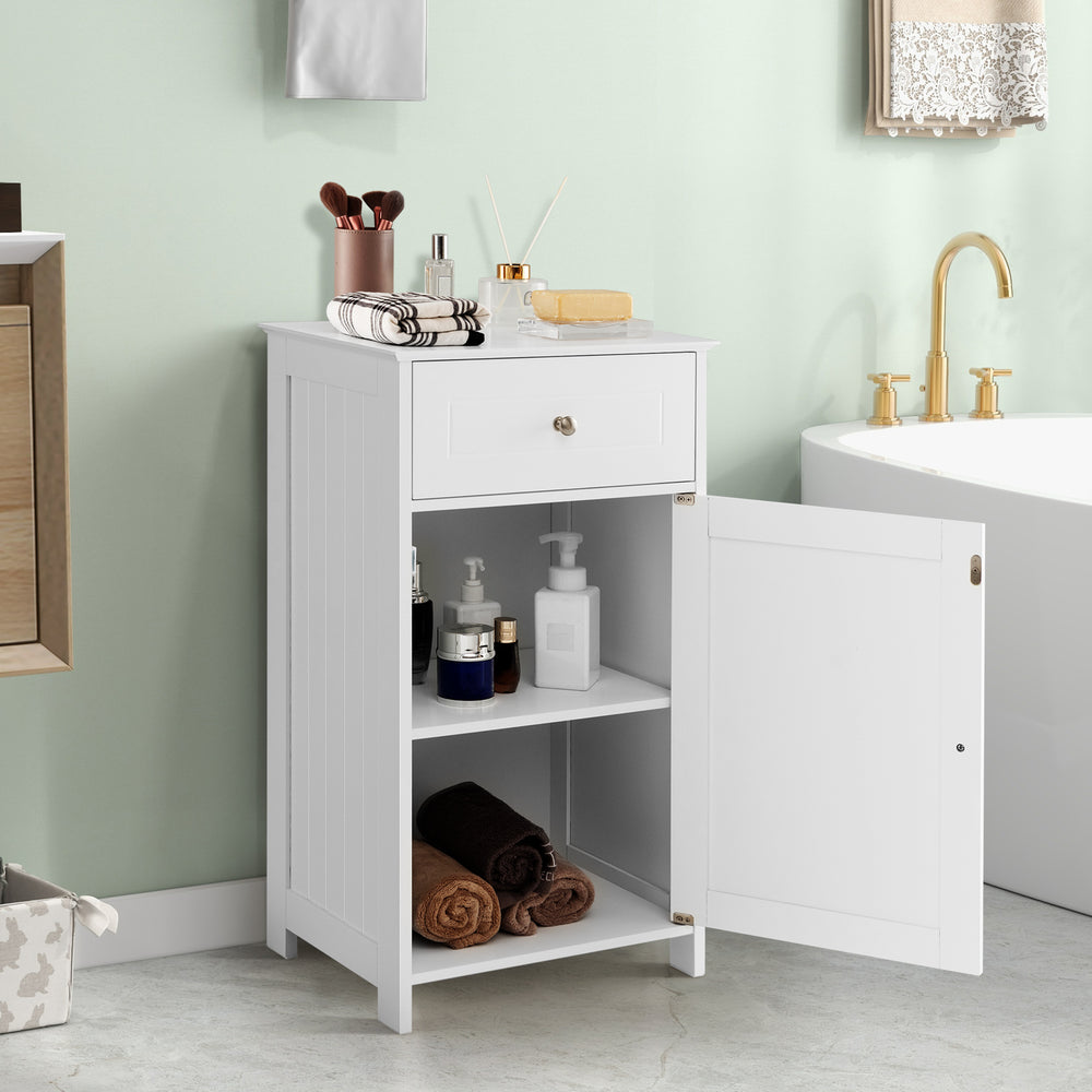 Single Door Bathroom Cabinet with Adjustable Shelf and Drawer-White - Gallery View 1 of 9