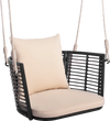 Single person hanging seat with a sleek black metal frame, designed for stylish backyard relaxation and stability.
