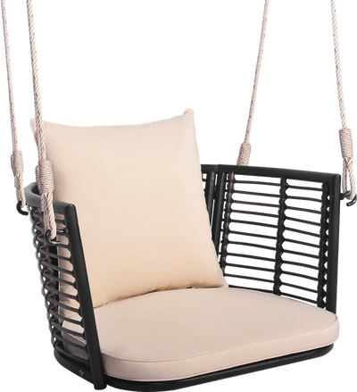 Costway Single Person Hanging Patio Swing Chair Woven Rattan Backrest 89132645 New