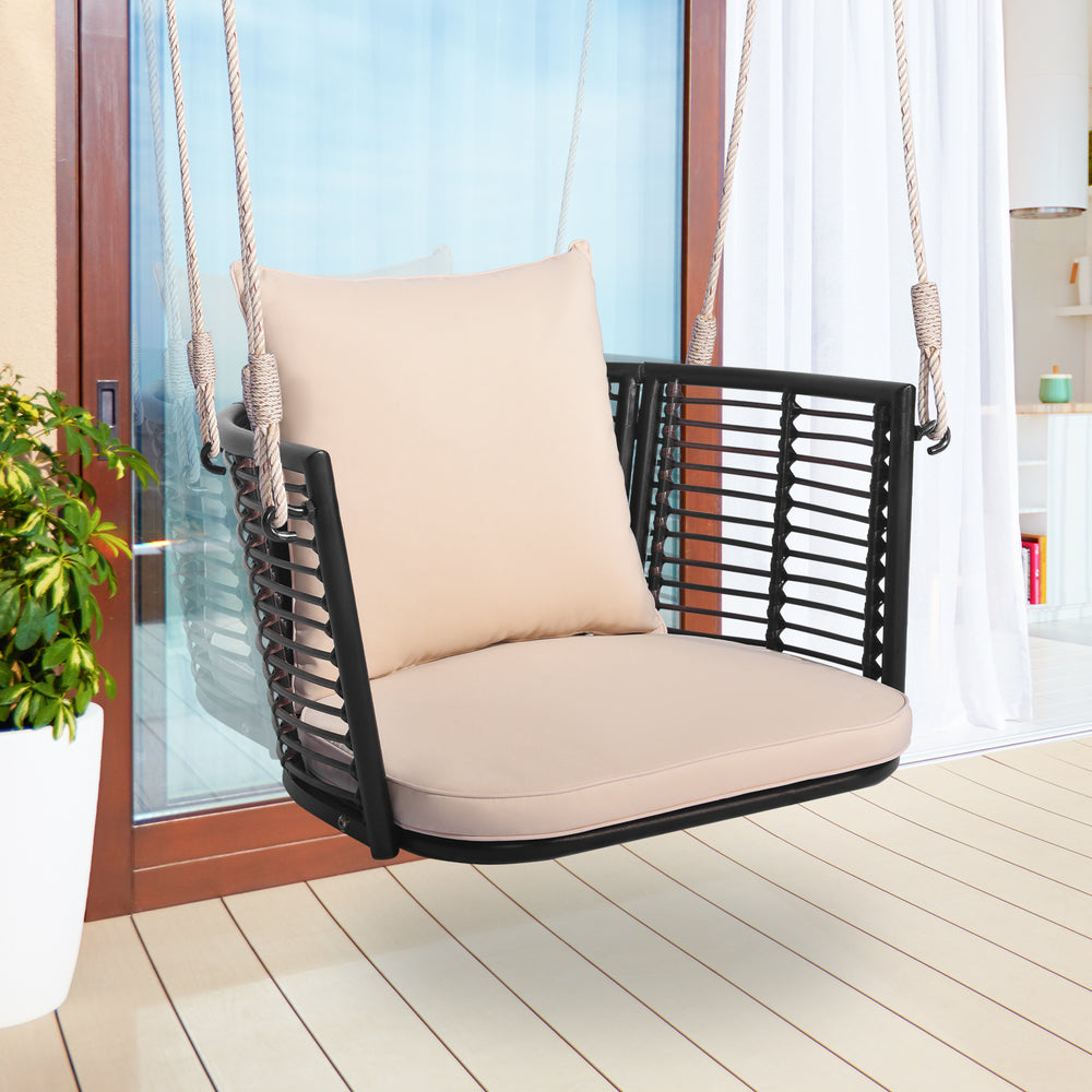 Single Person Hanging Seat with Woven Rattan Backrest for Backyard - Gallery View 1 of 9