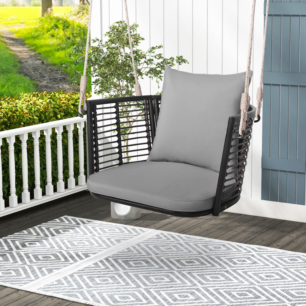 Single Person Hanging Seat with Woven Rattan Backrest for Backyard-Gray - Gallery View 1 of 10