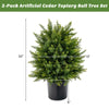 Artificial cedar topiary ball tree set in a black cement pot, 22 inches tall, perfect for home decoration and easy.