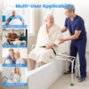 Sliding tub transfer bench with adjustable height and detachable armrests, ideal for elderly and disabled individuals.