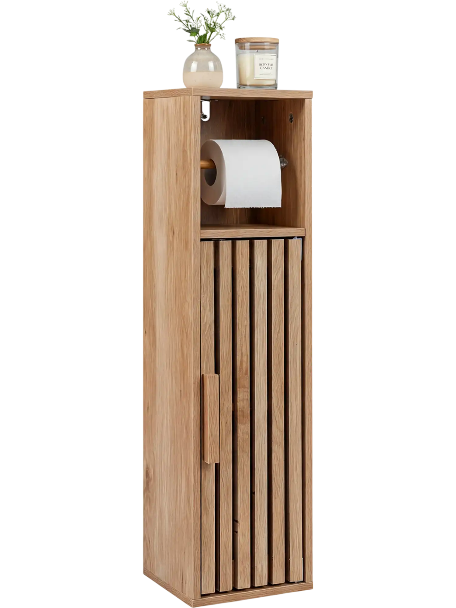Costway Slim Bathroom Freestanding Toilet Paper Holder Storage Cabinet with Door 23911925 New