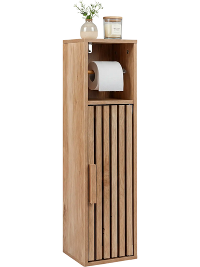 Costway Slim Bathroom Freestanding Toilet Paper Holder Storage Cabinet with Door 23911925 New