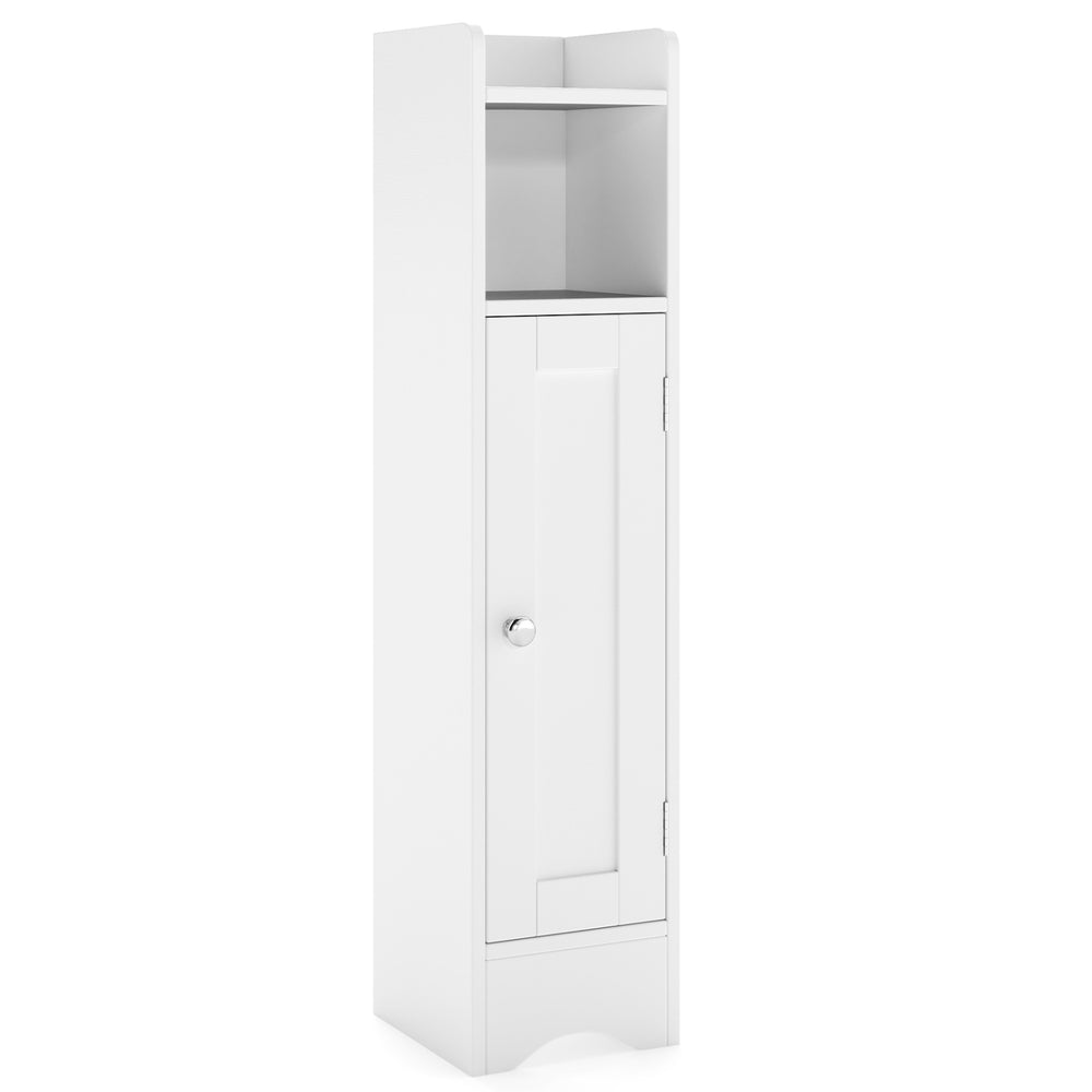 Slim Bathroom Cabinet Corner with 1 Door and Adjustable Shelves-White - Gallery View 1 of 2