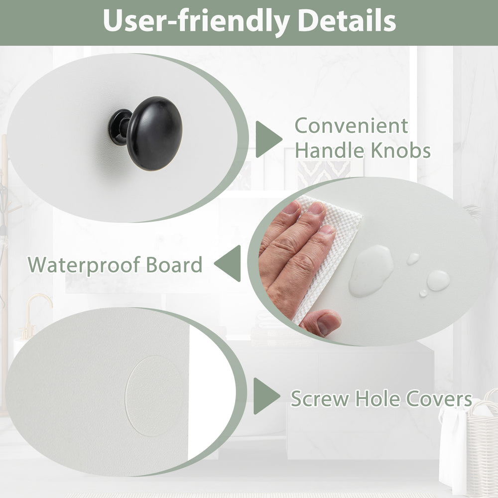 Convenient handle knobs and waterproof board detail of the Slim Bathroom Cabinet for organized bathroom storage.