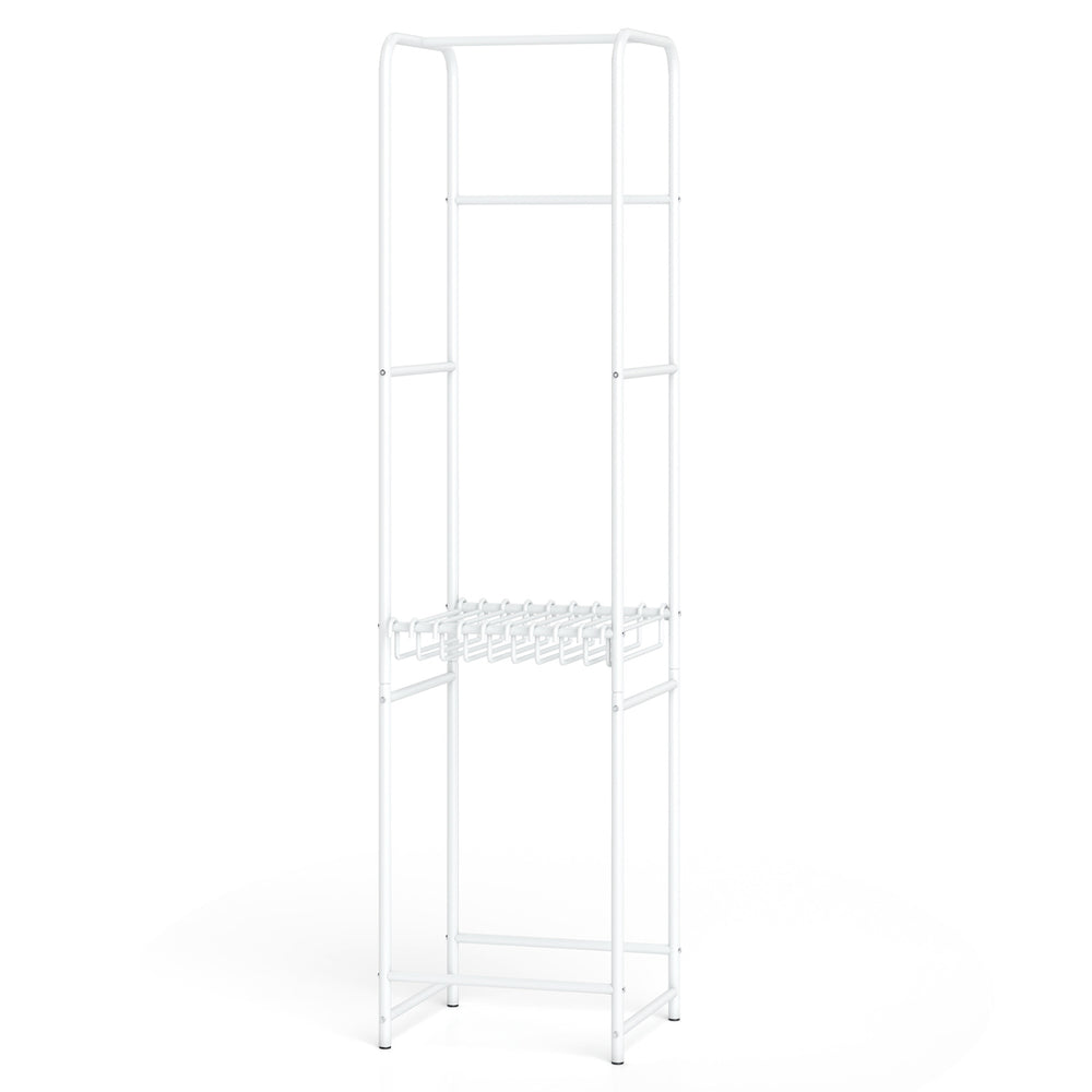 Slim freestanding coat rack with 8 hanging rods and detachable pants hangers, perfect for organizing clothing in small.