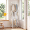 Slim coat rack in a modern minimalist style with 8 hanging rods, perfect for organizing coats and accessories in tight.