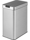 Slim 13.2 Gal kitchen trash can with stainless steel frame, wing lids, and infrared sensor for convenient waste.