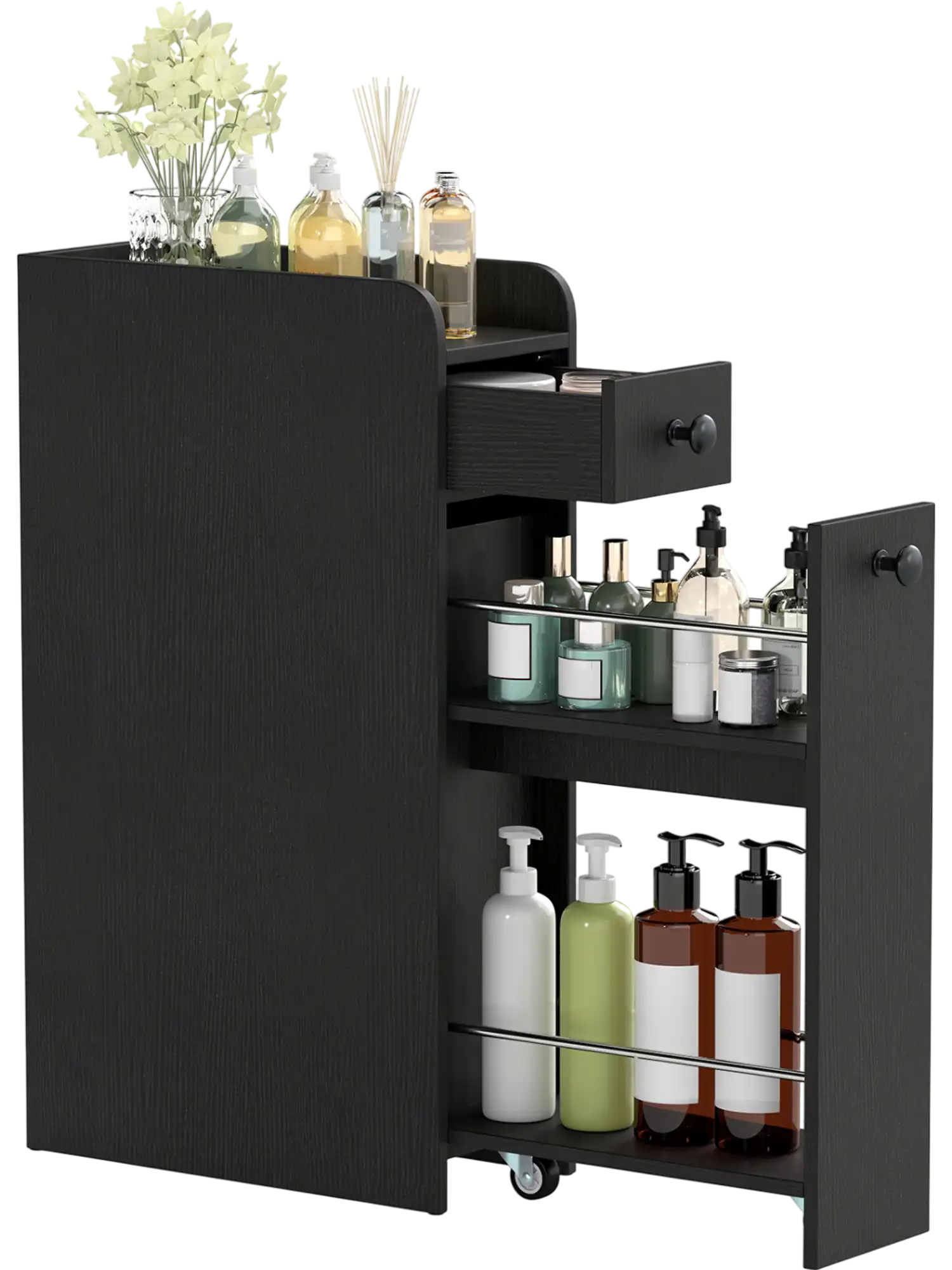 Costway Small Bathroom Storage Cabinet 4-Tier Slide-Out Drawers Casters 23477355 New