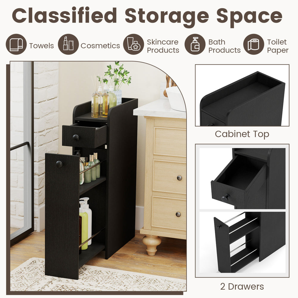 Small Bathroom Storage Cabinet 4-Tier with Slide Out Drawers on Casters - Gallery View 8 of 10