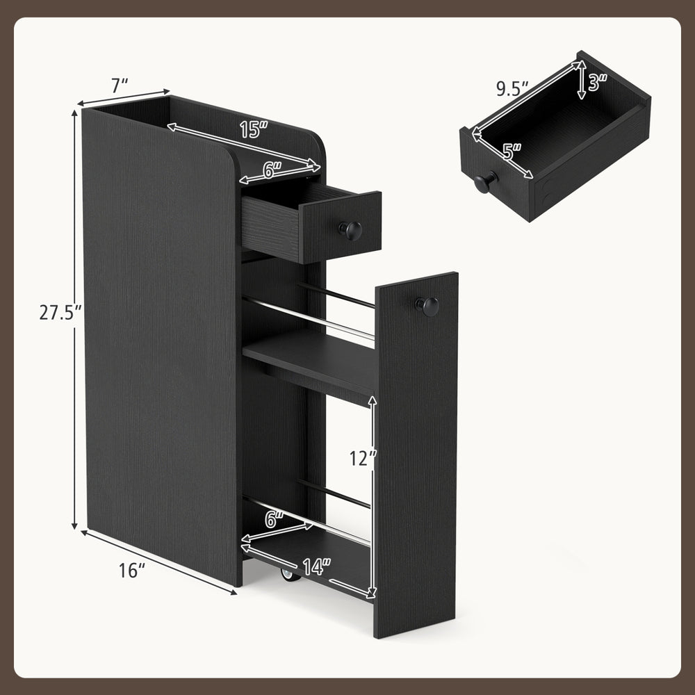 Small Bathroom Storage Cabinet 4-Tier with Slide Out Drawers on Casters - Gallery View 5 of 10