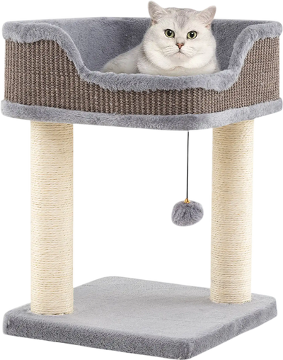 Costway Small Cat Tree Kitty Tower Plush Perch Sisal Scratching Posts Gray 829546137 New