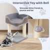 Small cat tree in gray with plush perch, sisal scratching posts, and interactive toy for indoor cats to play and lounge.