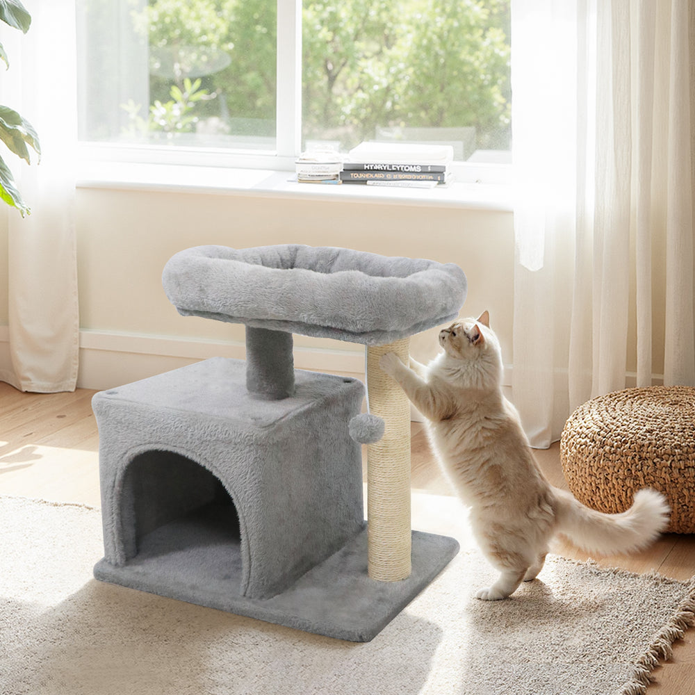 Small Cat Tree with Large Padded Plush Perch for Indoor Cats-Light Gray - Gallery View 1 of 10