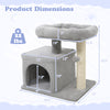 Small cat tree with large padded perch, light gray, featuring a cozy condo and sisal scratching post for indoor cats.