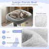 Large padded plush perch bed in light gray for indoor cats, providing a cozy resting spot with soft, warm fabric.