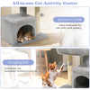 Small cat tree in light gray featuring a spacious condo and dangling ball for interactive play and cozy resting.