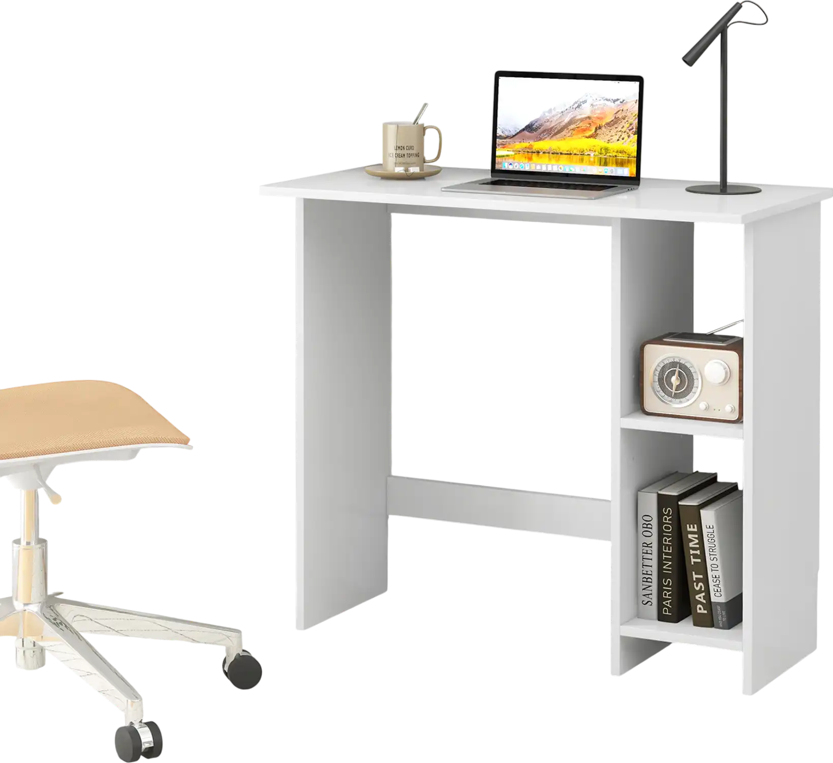 Costway Small Computer Desk with Storage Adjustable Shelf White 18725694 New