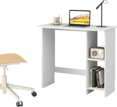 Costway Small Computer Desk with Storage Adjustable Shelf White 18725694 New