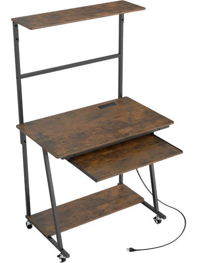 Costway Small Computer Desk Rolling Office Desk w/ Charging Station LED Lights 21875053 New