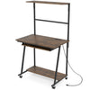 Small computer desk in rustic brown with a hutch shelf and 4-tier storage, designed for compact workspaces and easy.