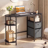 Small Computer Desk with Half-moon Side Shelves and Folding Fabric Drawers-Black - Gallery View 1 of 10
