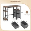 Dimensions of the small computer desk with half-moon side shelves and folding fabric drawers, showcasing its spacious design.