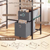Small computer desk featuring half-moon side shelves and convenient folding fabric drawers for versatile storage solutions.