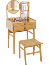 Small Vanity Desk and Stool Set with Mirror and 2 Drawers