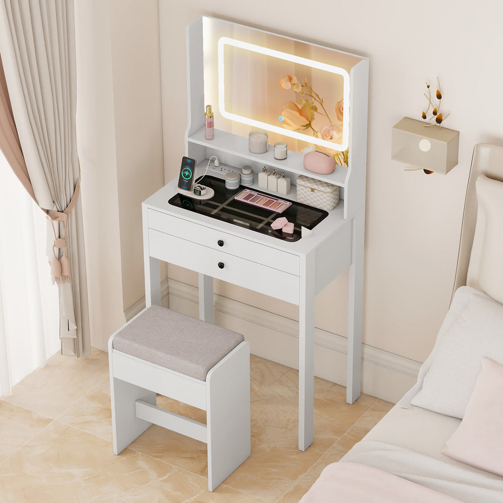 Small Vanity Desk with Mirror and Lights for Bedroom-White - Gallery View 1 of 10
