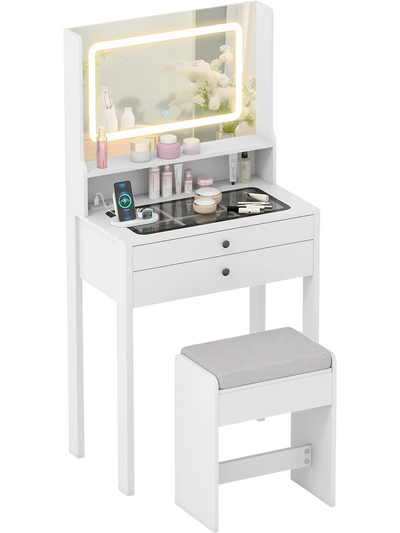 Costway Small Vanity Desk w/ Mirror & Lights Bedroom Makeup 65027068 New